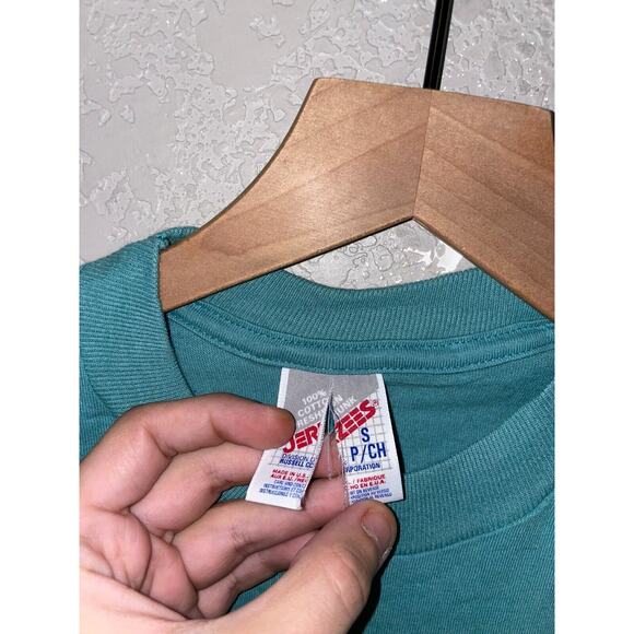 Vintage Hollie Shirt Dollie Green Script Text Tee USA Made VTG 90s Jerzees Small - Picture 6 of 9